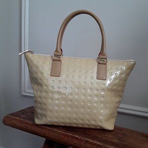 Arcadia Beige Patent Leather Tote Bag Made Italy